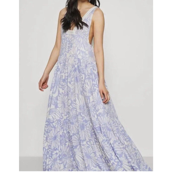 FREE PEOPLE Intimately Free Small Tiers For You Maxi Dress Cornflower Combo NWT - Picture 1 of 15